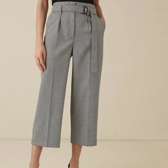 Reiss Mollie Belted Culotte Pants Monochrome Houndstooth Women's Size 10 NEW - Picture 1 of 9